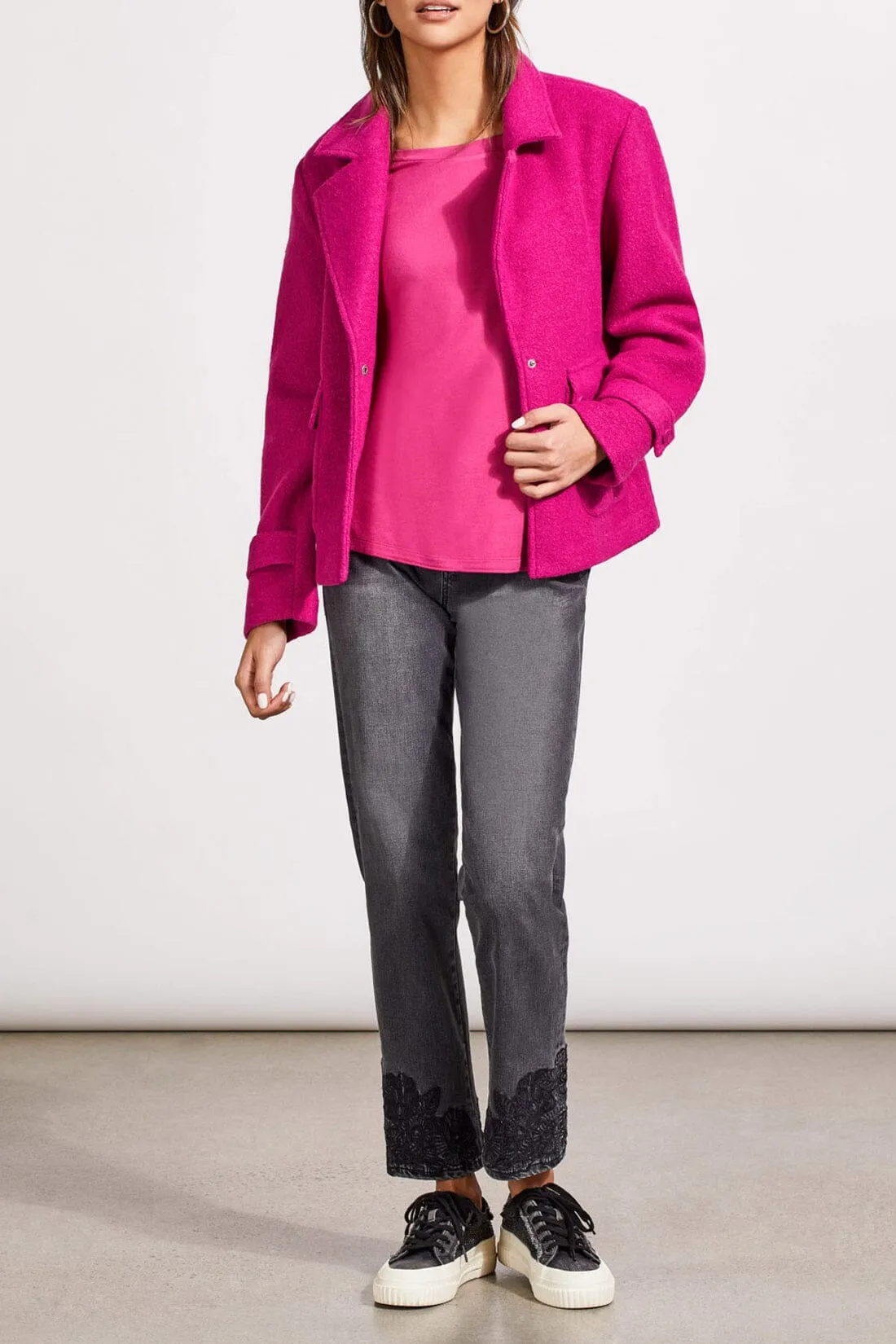 MAGENTA WIDE NECK 3/4 SLEEVE CREW NECK TOP