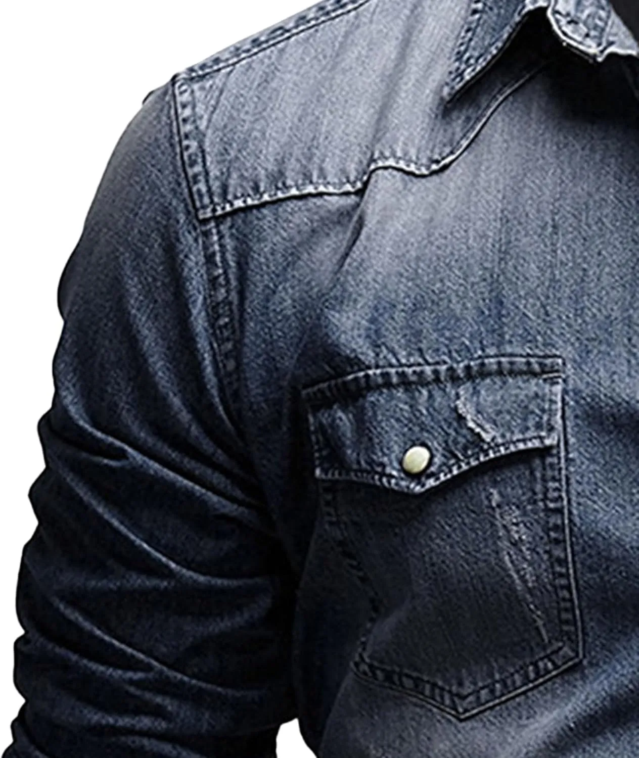Maiyifu-GJ Men's Western Distressed Denim Shirt Casual Slim Fit Button Down Long Sleeve Wash Work Denim Jean Shirt