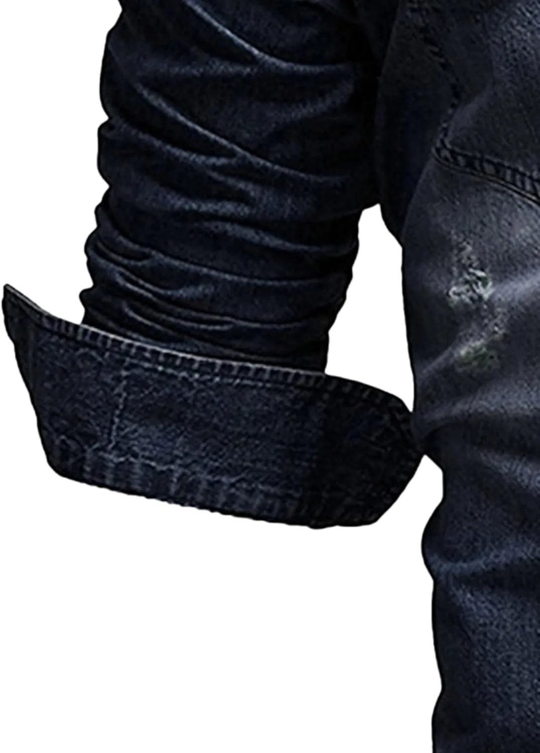 Maiyifu-GJ Men's Western Distressed Denim Shirt Casual Slim Fit Button Down Long Sleeve Wash Work Denim Jean Shirt