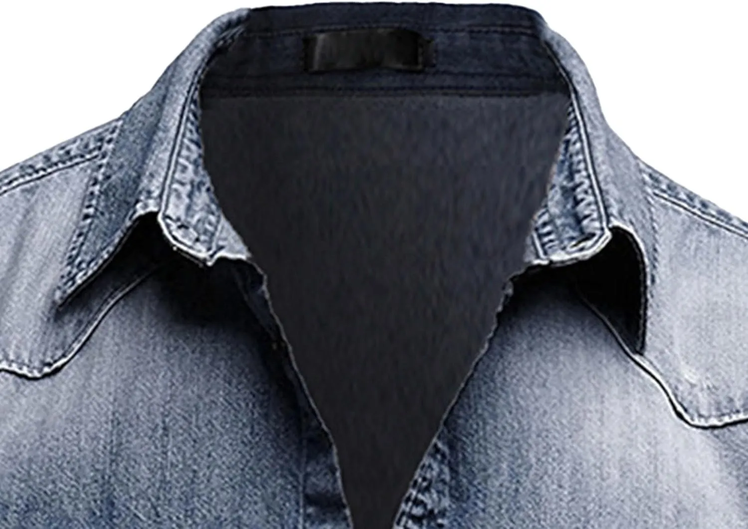 Maiyifu-GJ Men's Western Distressed Denim Shirt Casual Slim Fit Button Down Long Sleeve Wash Work Denim Jean Shirt