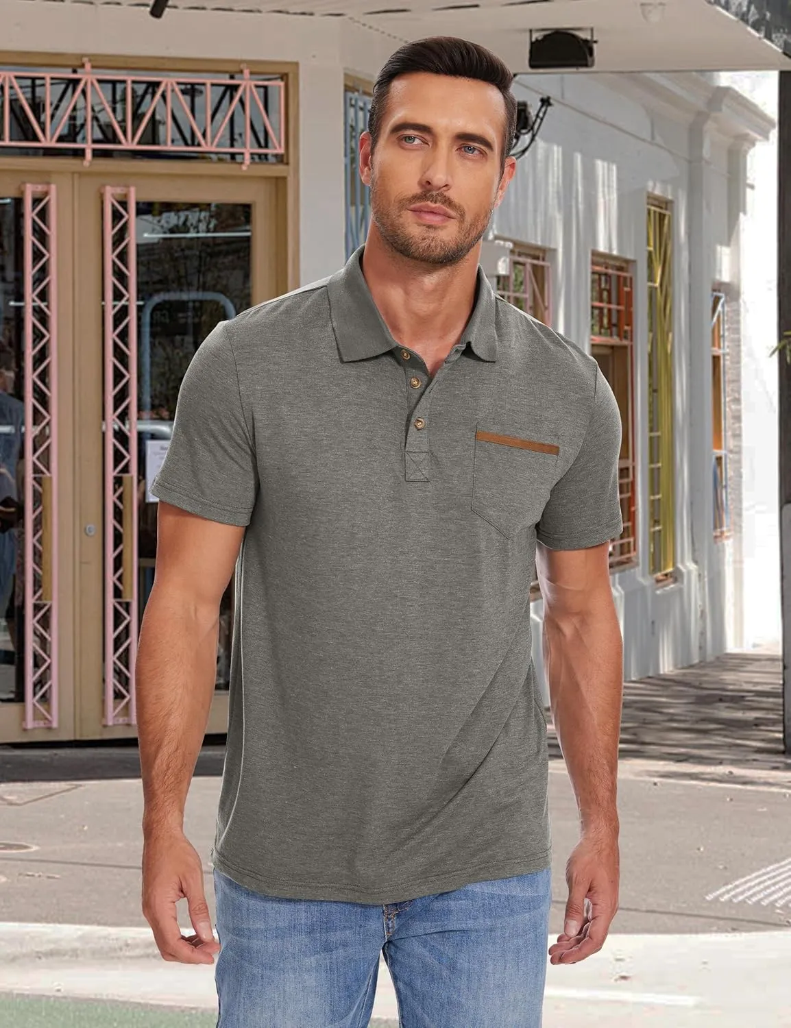 Men's Casual Polo Shirts Short Sleeve Summer Shirts Classic Collared Golf Shirt