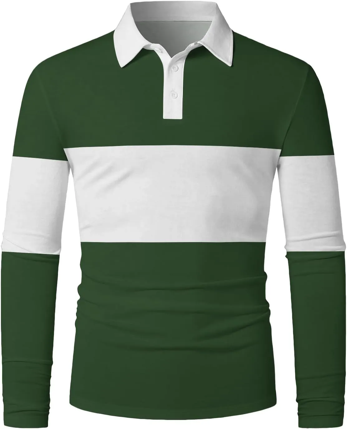Mens Fashion Long Sleeve Polo Shirts Casual Golf Shirts Color Block Cotton Top