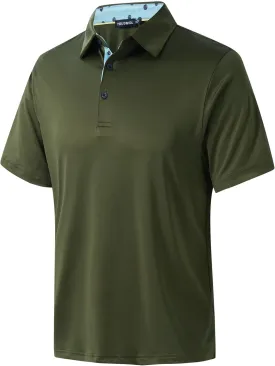 Mens Golf Shirts Dry Fit Short Sleeve Casual Performance Solid Collared Polo Shirts for Men