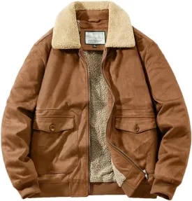 Mens Winter Suede Leather Jackets Fleece Lined Vintage Overcoat Outwear Coats for Male Warm Windbreak