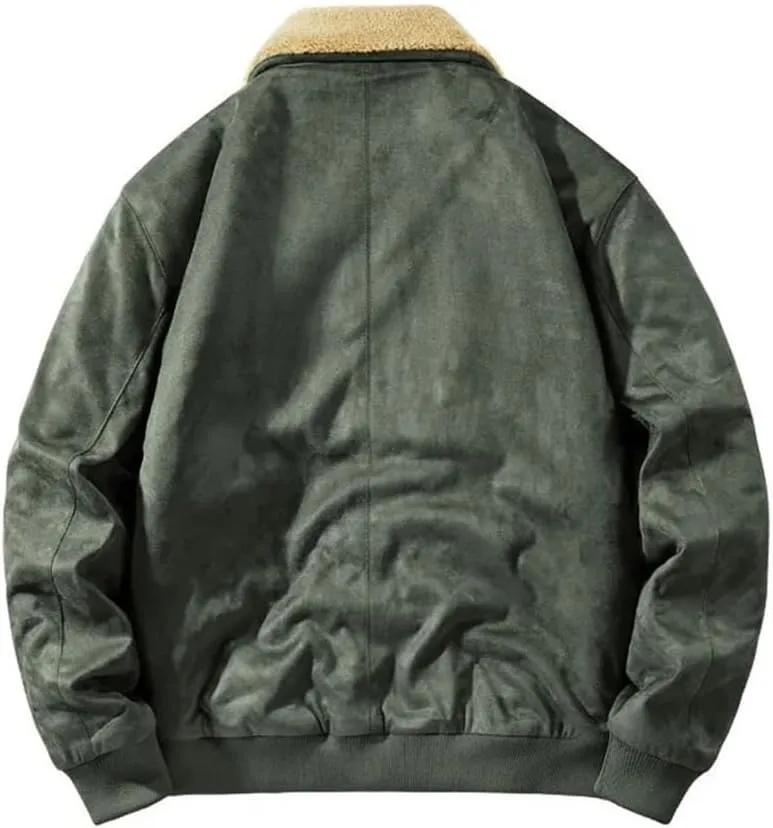 Mens Winter Suede Leather Jackets Fleece Lined Vintage Overcoat Outwear Coats for Male Warm Windbreak