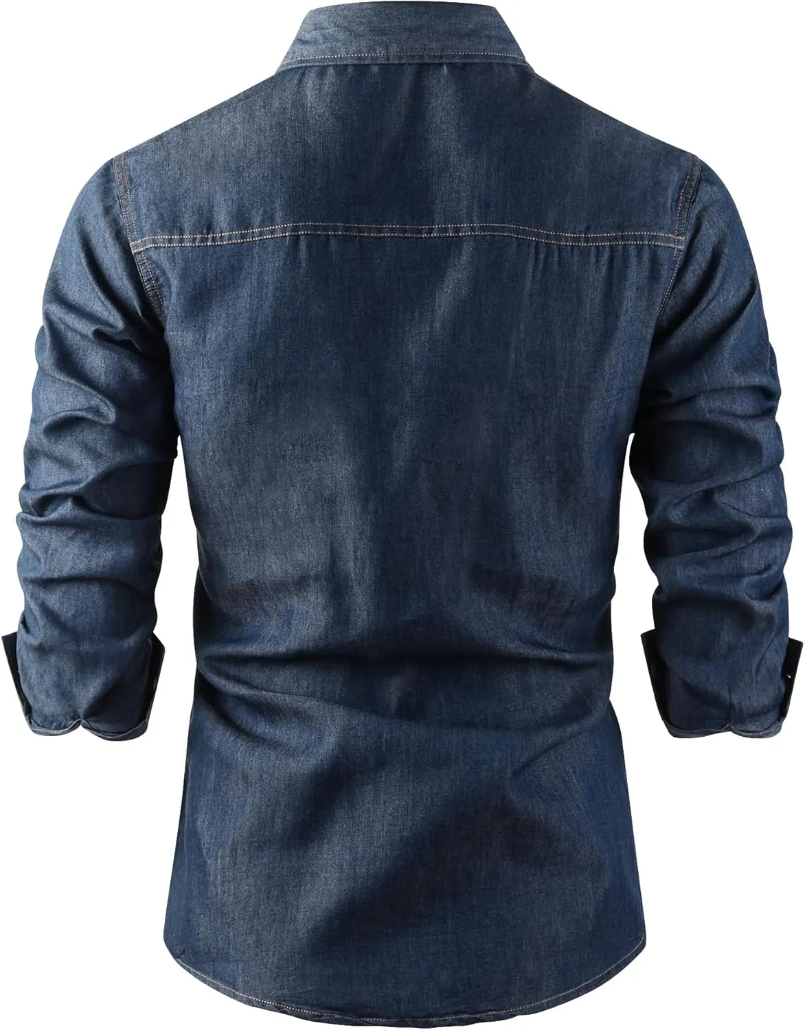 OCHENTA Men's Denim Button Down Shirts Casual Chambray Long Sleeve Lightweight Tops