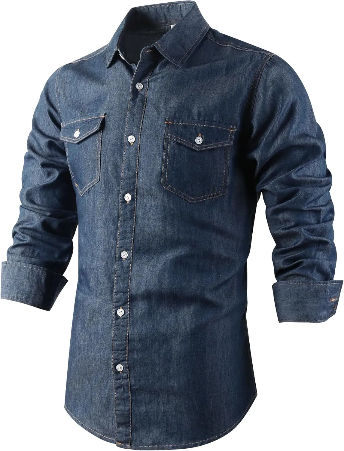 OCHENTA Men's Denim Button Down Shirts Casual Chambray Long Sleeve Lightweight Tops