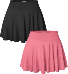 OQQ Women 2 Piece Skirts 2 in 1 Flowy Basic Versatile Stretchy Flared Casual Mini Skirts