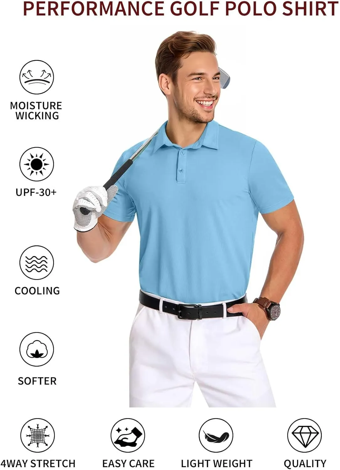 PEGENO Mens Polo Shirts Short Sleeve Golf Shirts Moisture Wicking Athletic Casual Polo Shirts