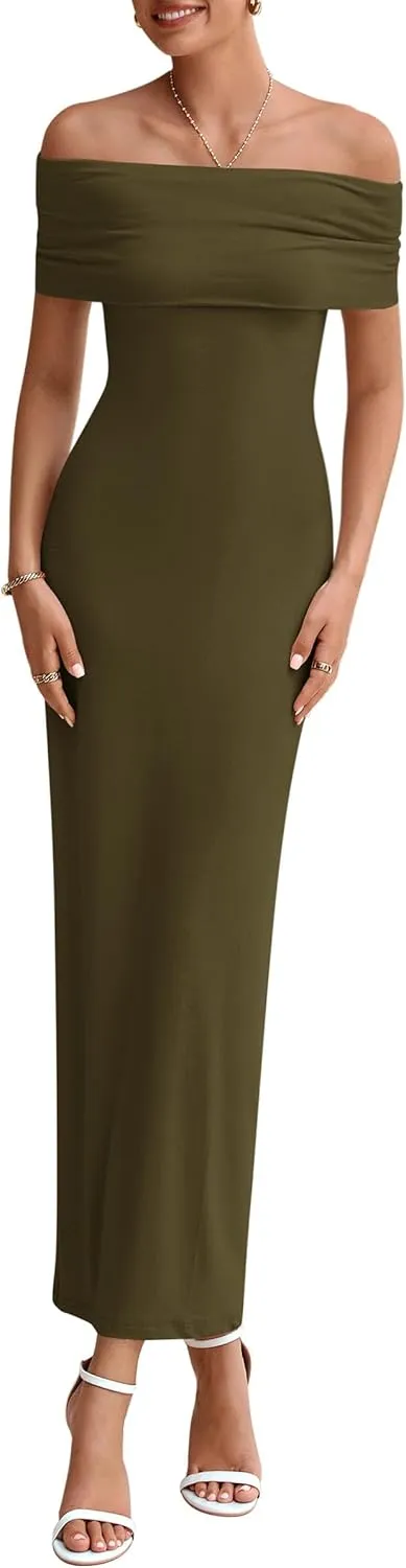 PRETTYGARDEN Women's Off The Shoulder Maxi Dresses 2025 Summer Formal Elegant Cocktail Party Wedding Guest Long Dress