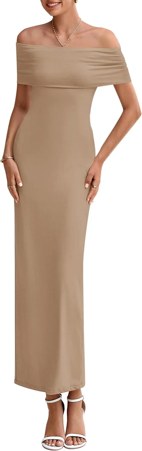 PRETTYGARDEN Women's Off The Shoulder Maxi Dresses 2025 Summer Formal Elegant Cocktail Party Wedding Guest Long Dress