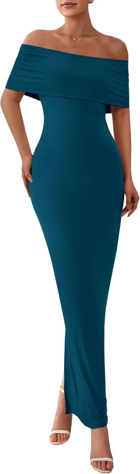 PRETTYGARDEN Women's Off The Shoulder Maxi Dresses 2025 Summer Formal Elegant Cocktail Party Wedding Guest Long Dress