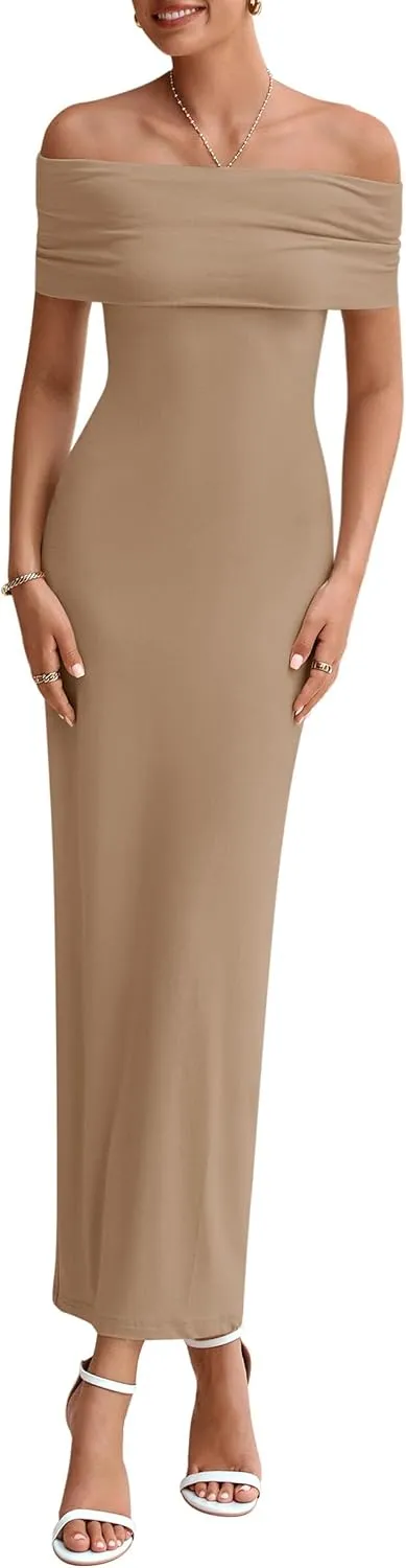 PRETTYGARDEN Women's Off The Shoulder Maxi Dresses 2025 Summer Formal Elegant Cocktail Party Wedding Guest Long Dress