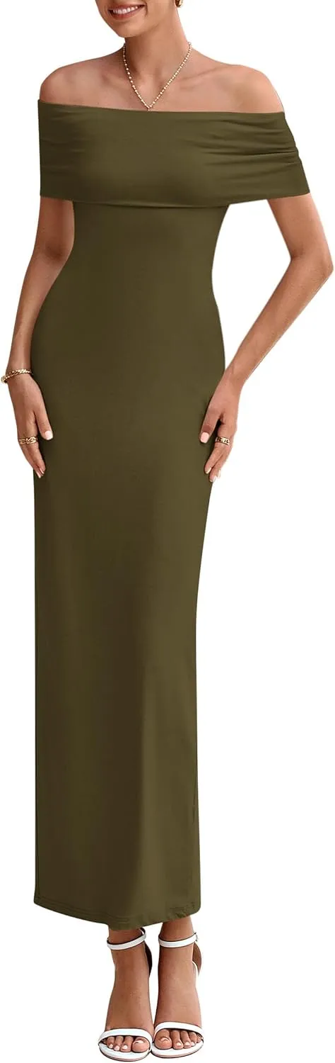 PRETTYGARDEN Women's Off The Shoulder Maxi Dresses 2025 Summer Formal Elegant Cocktail Party Wedding Guest Long Dress