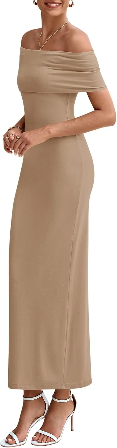 PRETTYGARDEN Women's Off The Shoulder Maxi Dresses 2025 Summer Formal Elegant Cocktail Party Wedding Guest Long Dress