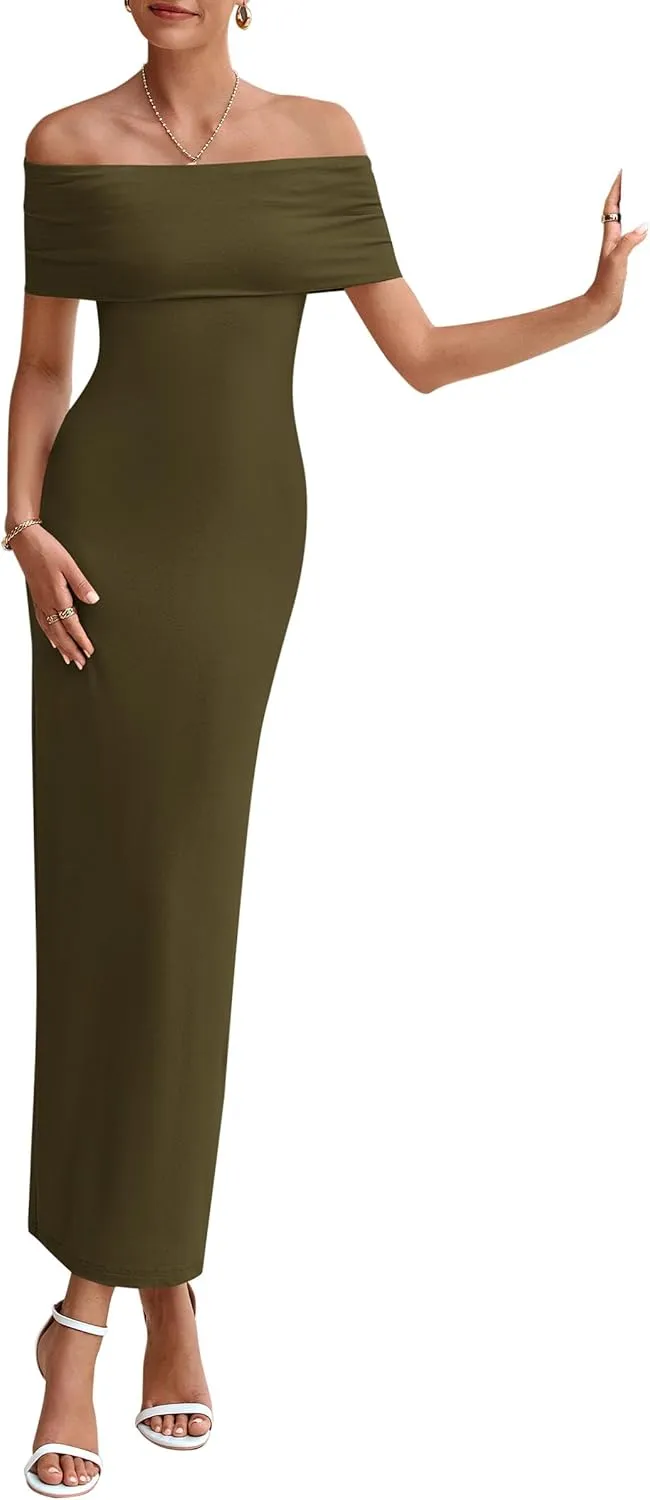 PRETTYGARDEN Women's Off The Shoulder Maxi Dresses 2025 Summer Formal Elegant Cocktail Party Wedding Guest Long Dress