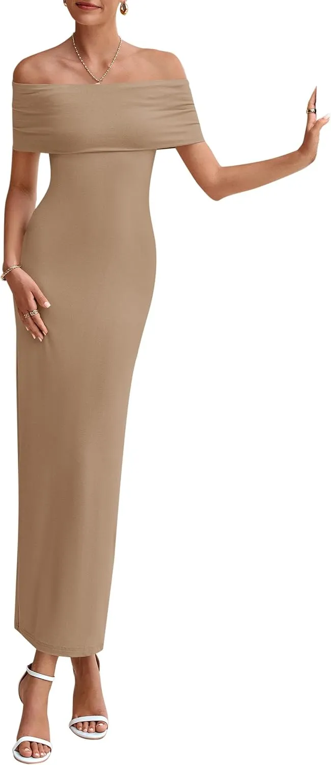 PRETTYGARDEN Women's Off The Shoulder Maxi Dresses 2025 Summer Formal Elegant Cocktail Party Wedding Guest Long Dress