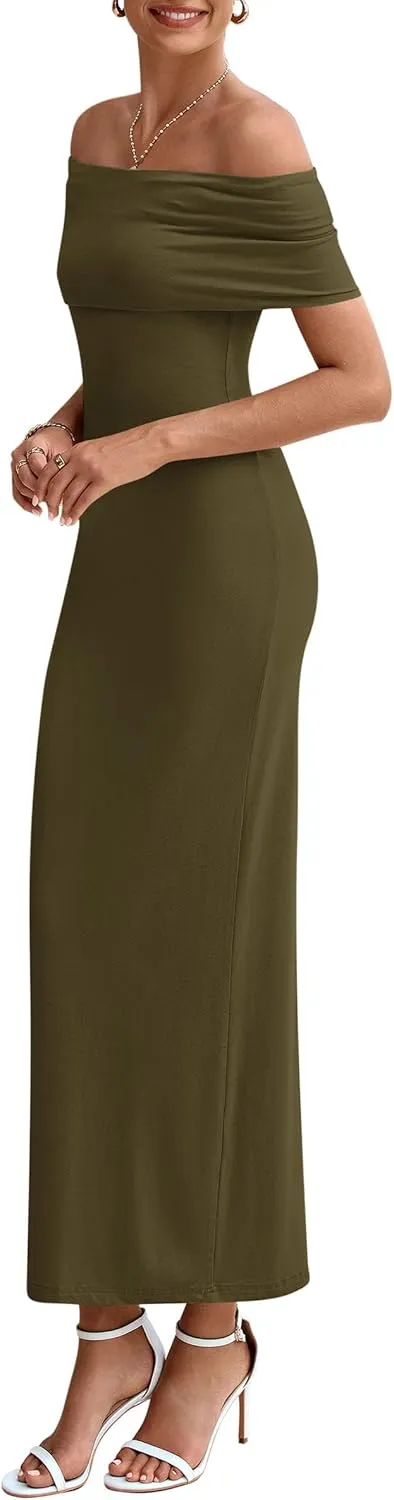 PRETTYGARDEN Women's Off The Shoulder Maxi Dresses 2025 Summer Formal Elegant Cocktail Party Wedding Guest Long Dress