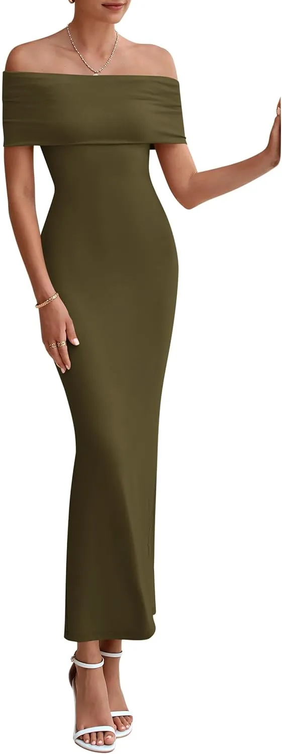 PRETTYGARDEN Women's Off The Shoulder Maxi Dresses 2025 Summer Formal Elegant Cocktail Party Wedding Guest Long Dress