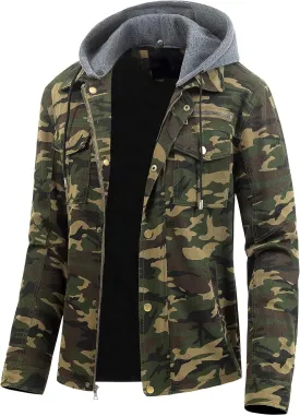 Pursky Men's Canvas Cotton Military Casual Field Jacket Outerwear With Removable Hood