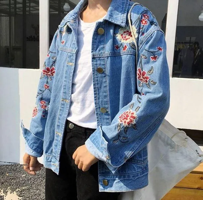 Roses Cute Embroidery Denim Jacket