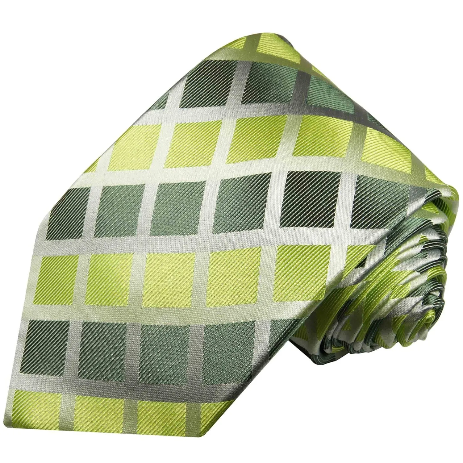 Silk Necktie by Paul Malone . Lime Green and Silver