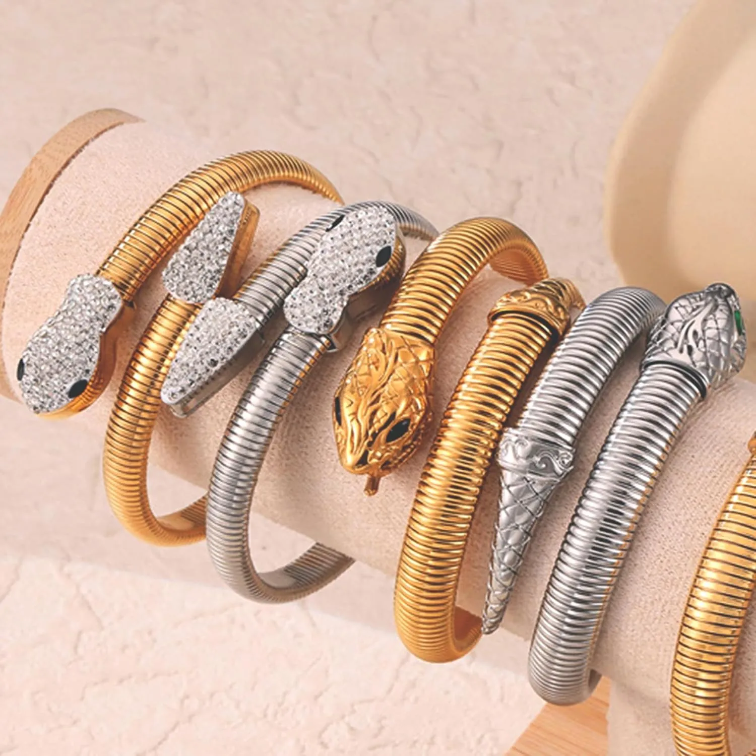 Snake Bangle Open Cuff Bracelets for Woman, Cubic Zirconia Stretch Bracelet Jewelry