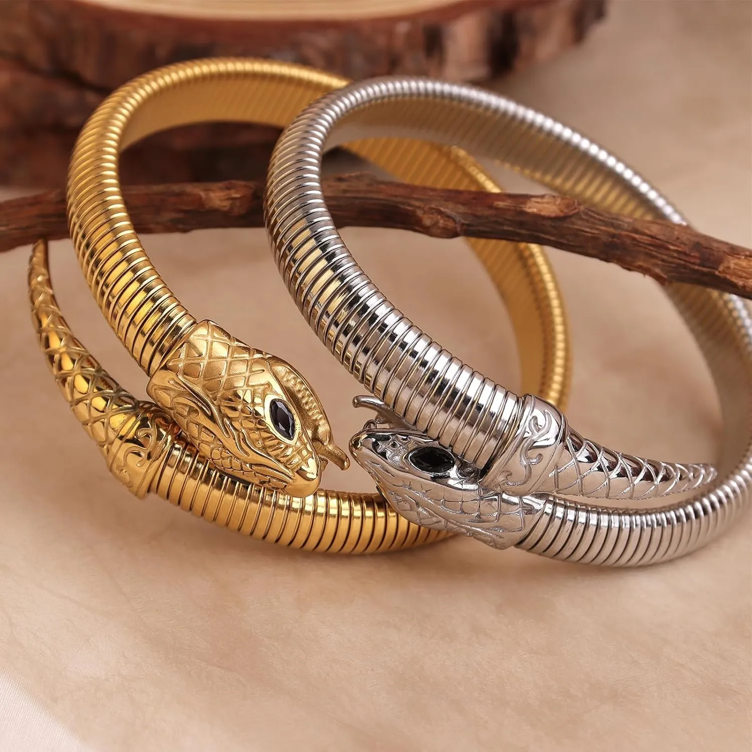 Snake Bangle Open Cuff Bracelets for Woman, Cubic Zirconia Stretch Bracelet Jewelry
