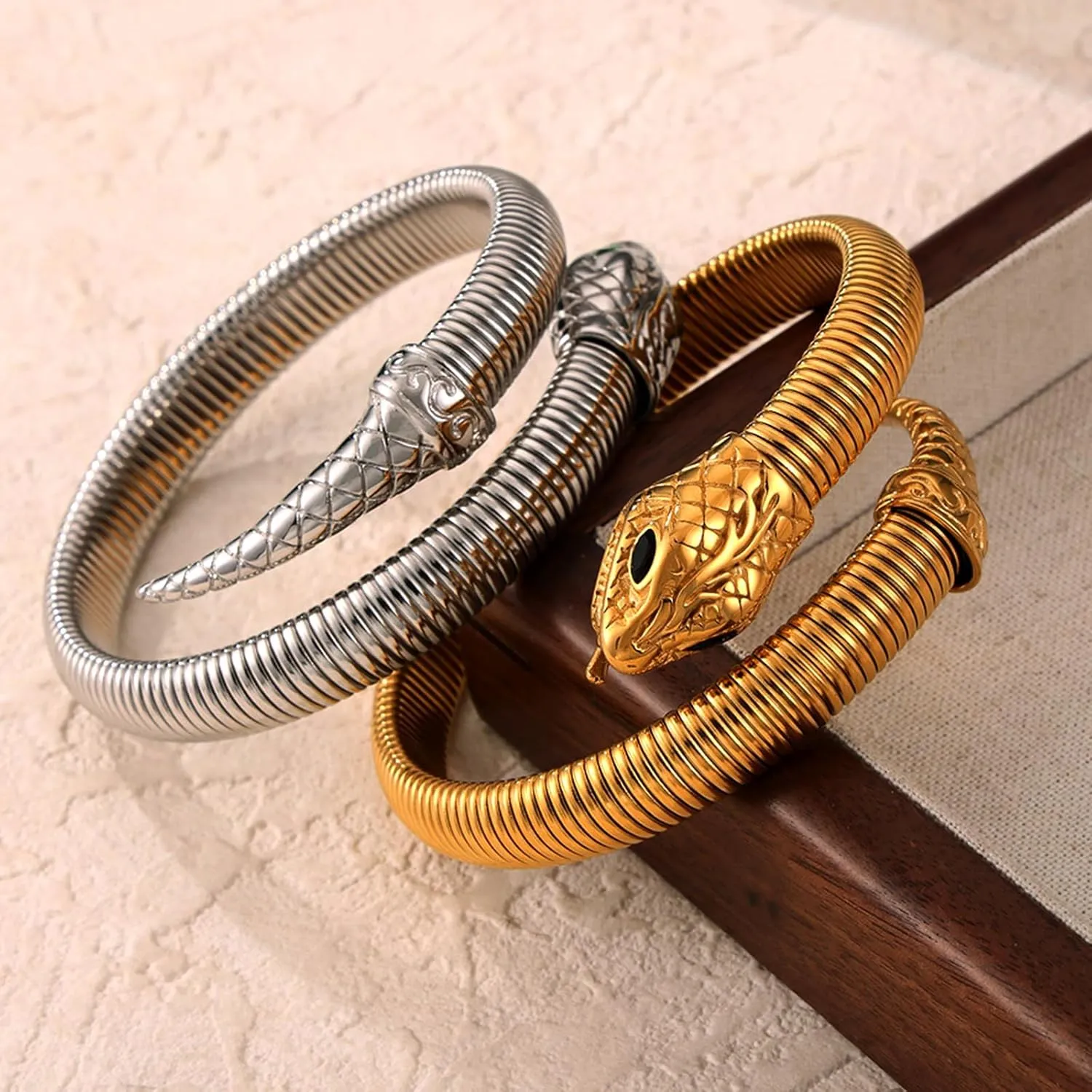 Snake Bangle Open Cuff Bracelets for Woman, Cubic Zirconia Stretch Bracelet Jewelry
