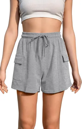 Summer High Waisted Cargo Shorts with Pockets Cotton Drawstring Casual Shorts Women