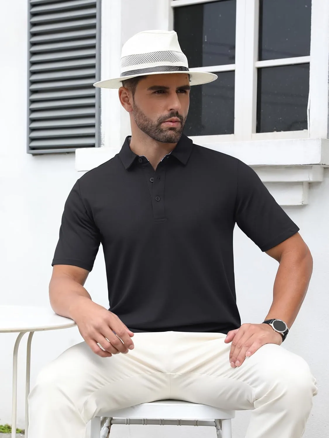 TACVASEN Men's Polo Shirts Short Sleeve Casual Cotton Pique 3 Buttons T-Shirts Classic Fit Golf Polo Shirts