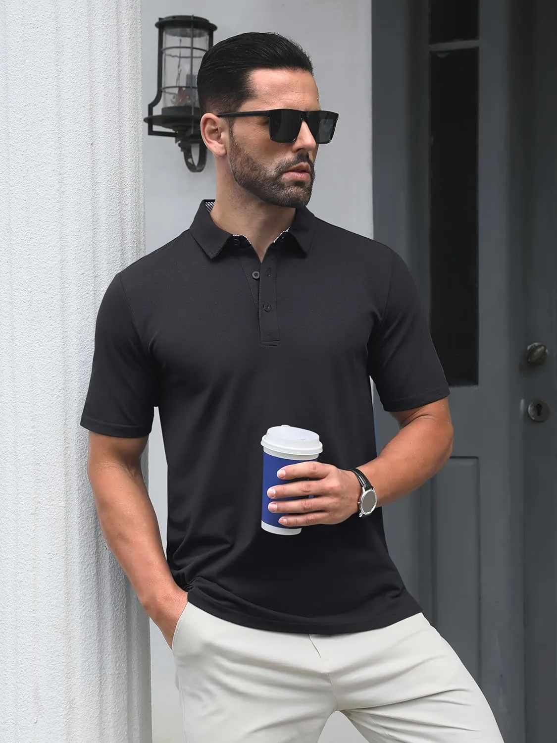 TACVASEN Men's Polo Shirts Short Sleeve Casual Cotton Pique 3 Buttons T-Shirts Classic Fit Golf Polo Shirts