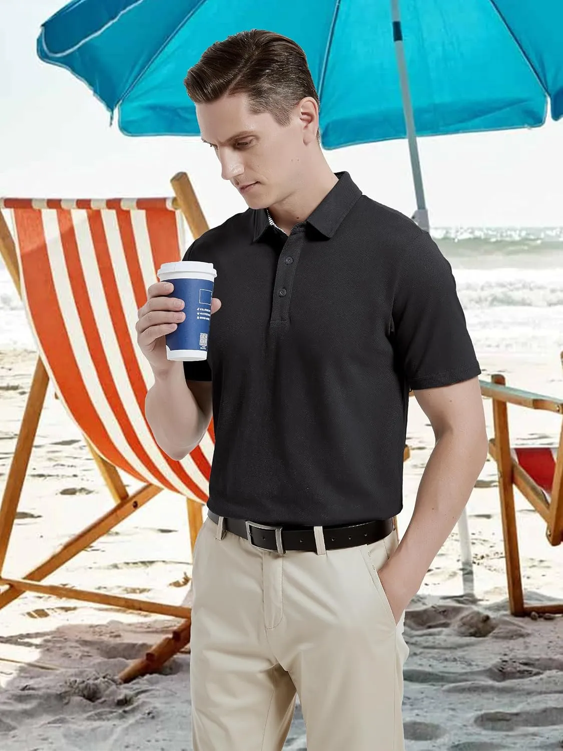 TACVASEN Men's Polo Shirts Short Sleeve Casual Cotton Pique 3 Buttons T-Shirts Classic Fit Golf Polo Shirts