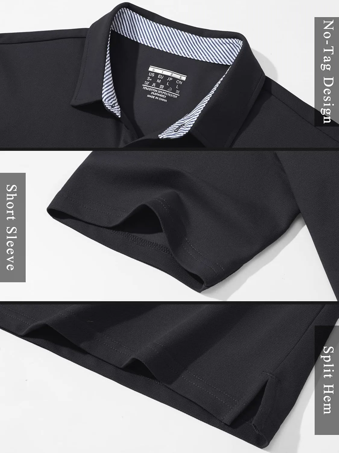 TACVASEN Men's Polo Shirts Short Sleeve Casual Cotton Pique 3 Buttons T-Shirts Classic Fit Golf Polo Shirts