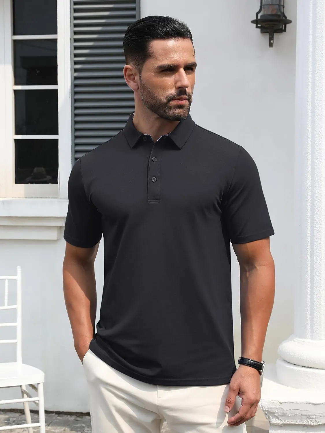TACVASEN Men's Polo Shirts Short Sleeve Casual Cotton Pique 3 Buttons T-Shirts Classic Fit Golf Polo Shirts