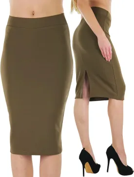 ToBeInStyle Womens Solid Color Flirty Back Slit Professional Formal Pencil Skirt