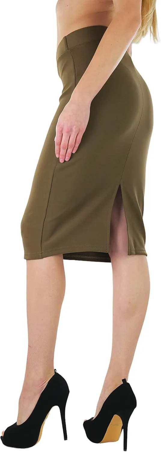 ToBeInStyle Womens Solid Color Flirty Back Slit Professional Formal Pencil Skirt