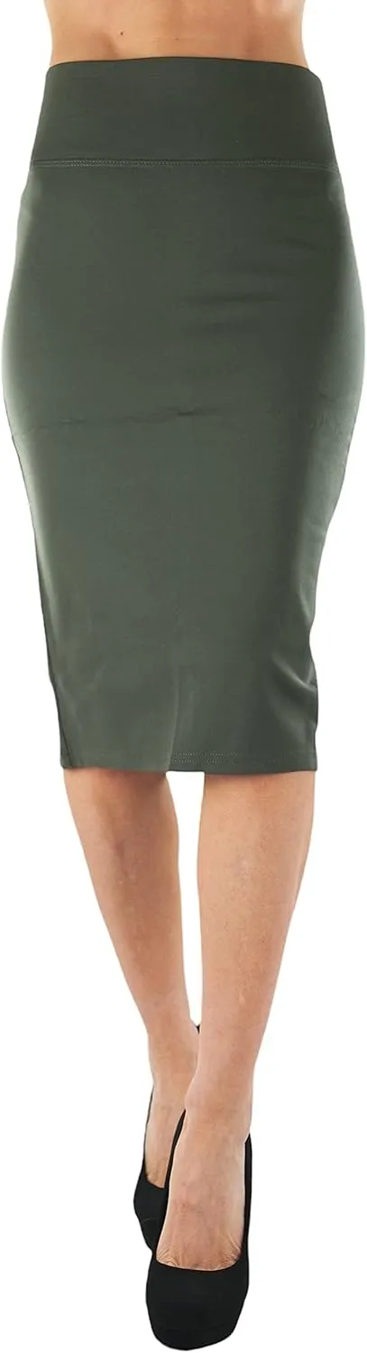 ToBeInStyle Womens Solid Color Flirty Back Slit Professional Formal Pencil Skirt