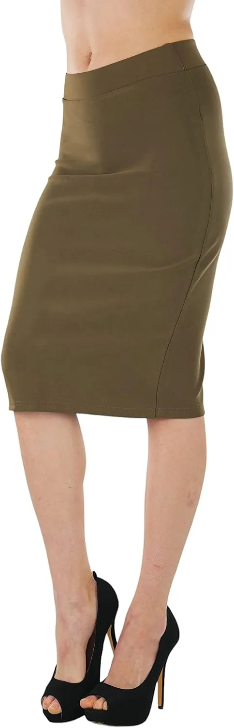ToBeInStyle Womens Solid Color Flirty Back Slit Professional Formal Pencil Skirt