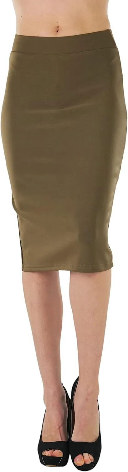 ToBeInStyle Womens Solid Color Flirty Back Slit Professional Formal Pencil Skirt