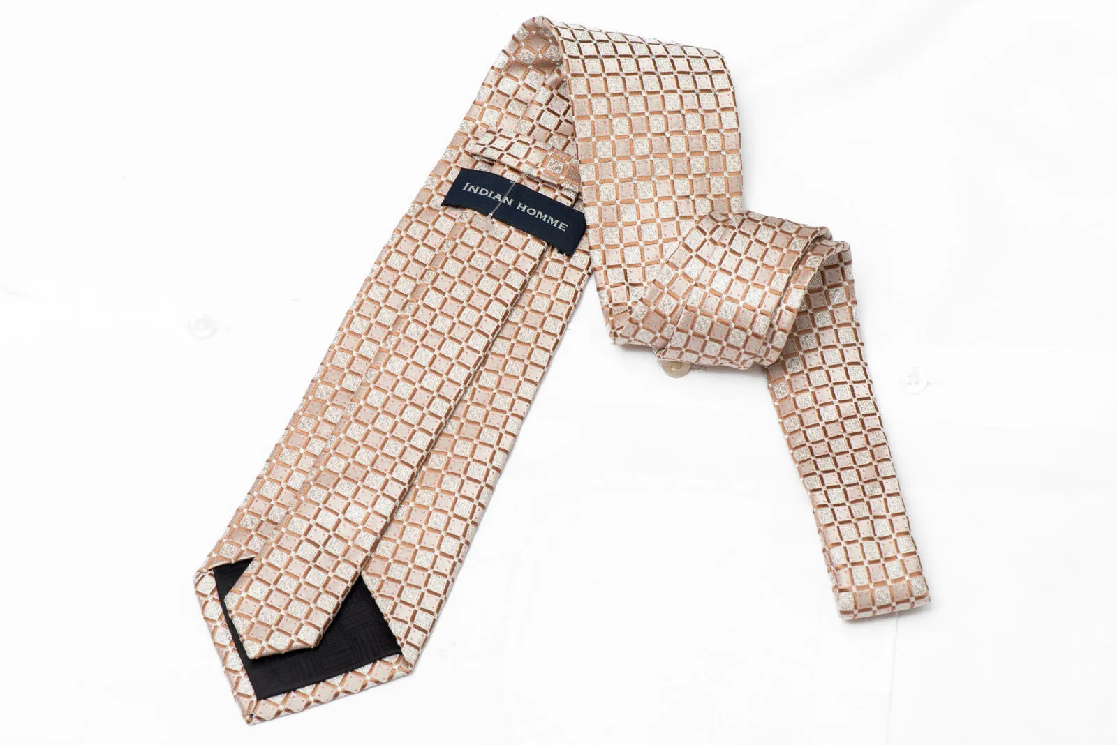 Trellis Checkered On Gold Rhinestone Silk Tie With Silver Sparkles