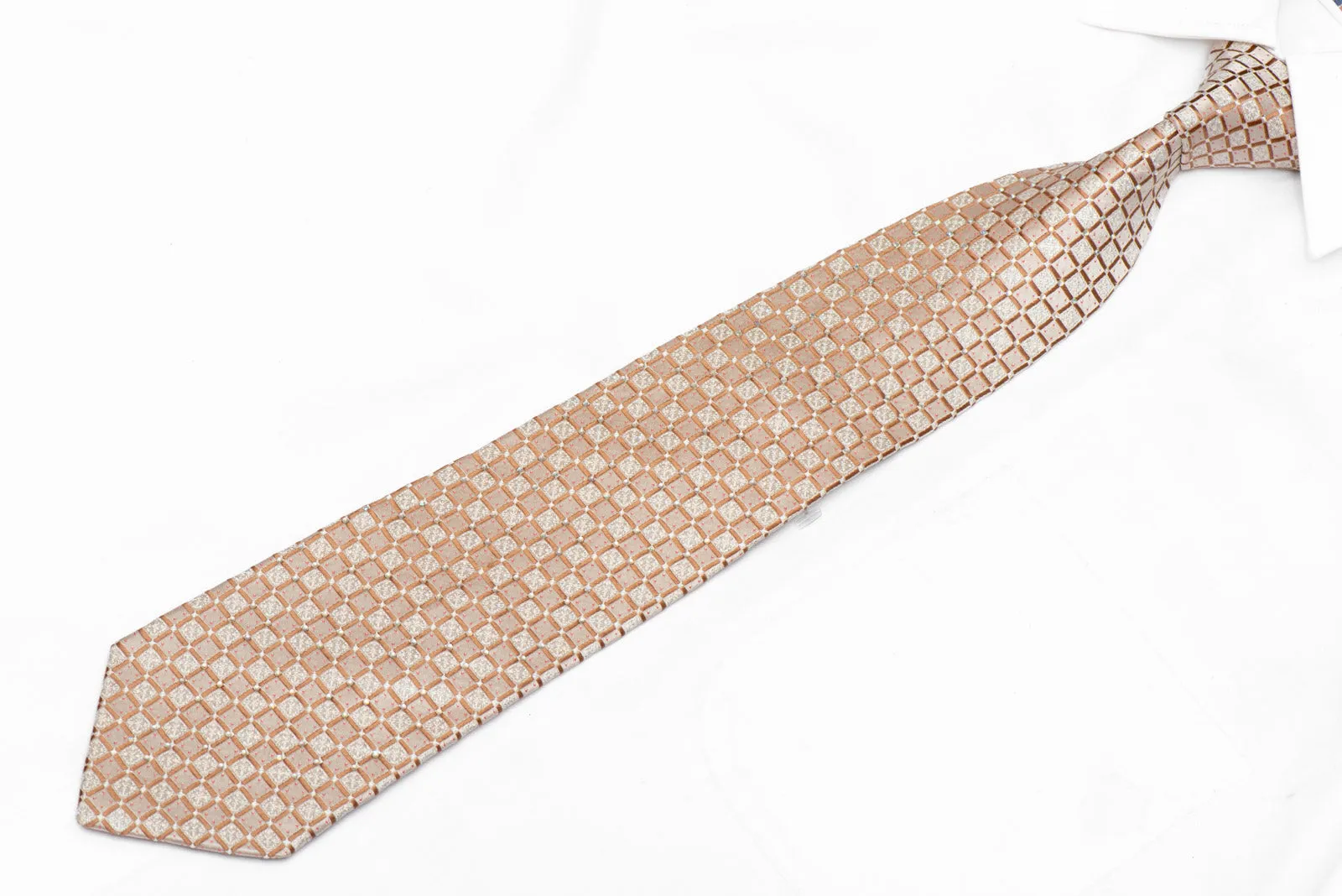 Trellis Checkered On Gold Rhinestone Silk Tie With Silver Sparkles