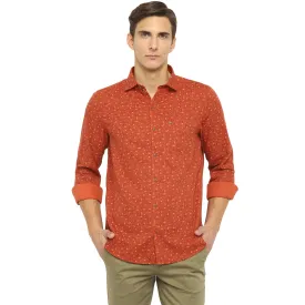 Turtle Men Orange Cotton Printed Slim Fit Shirts