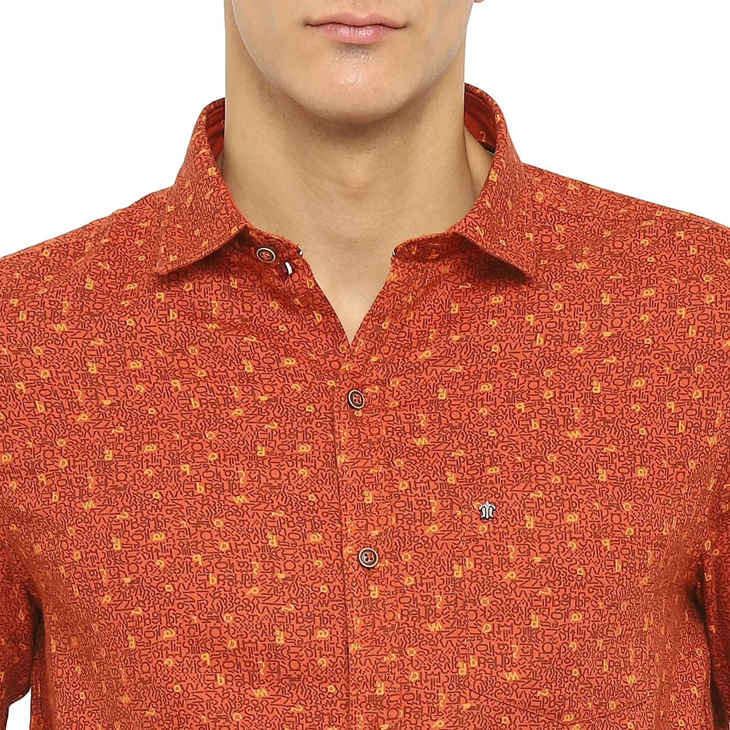 Turtle Men Orange Cotton Printed Slim Fit Shirts