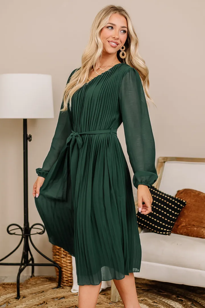 Wishing It Was Pleated Midi Dress | Hunter Green