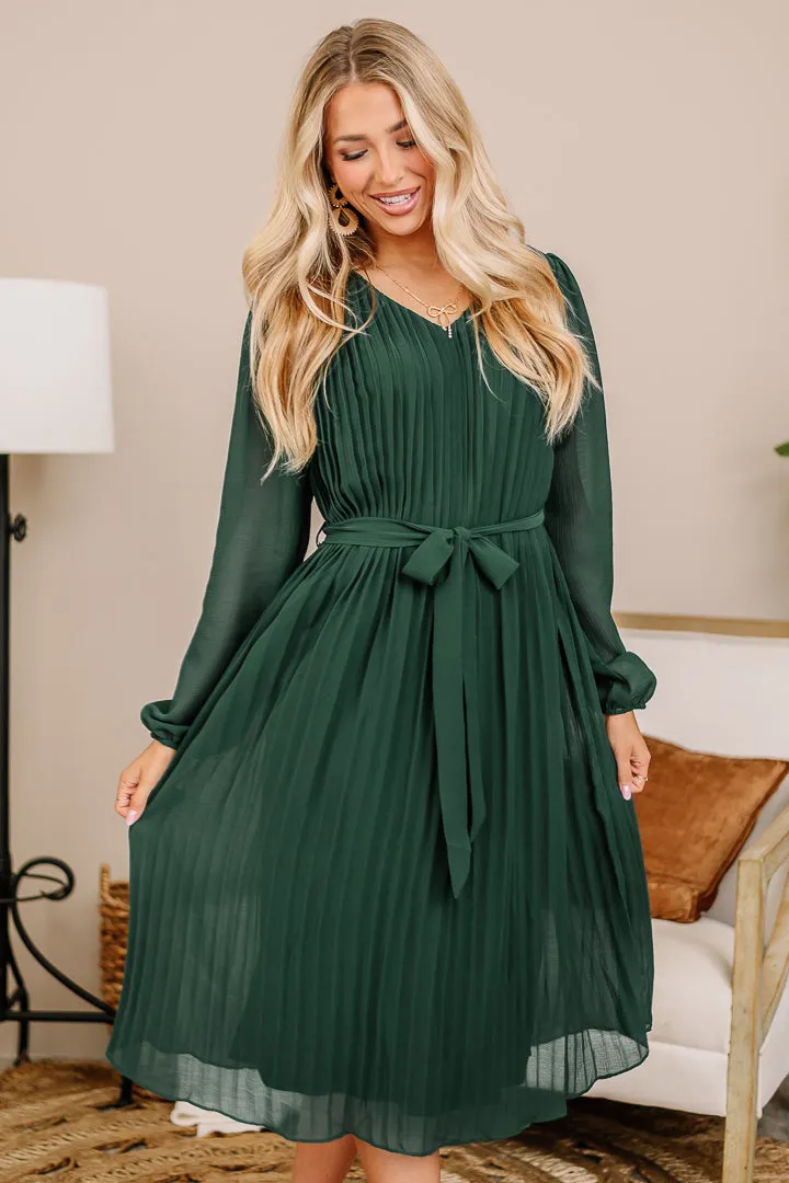 Wishing It Was Pleated Midi Dress | Hunter Green