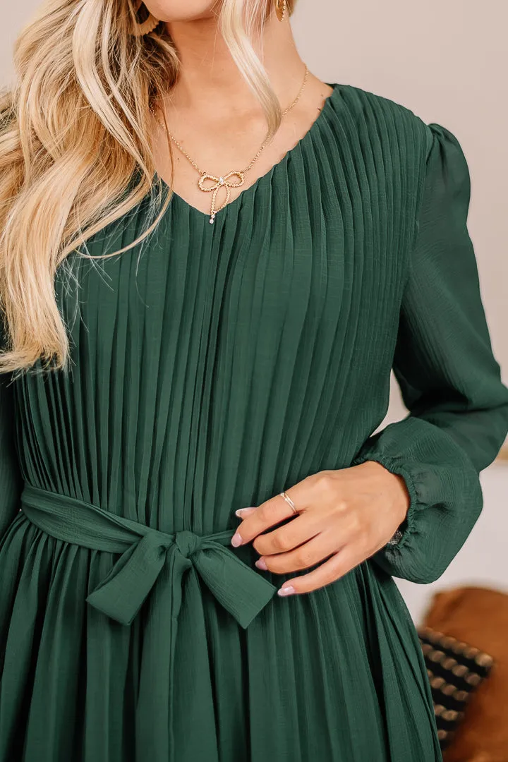 Wishing It Was Pleated Midi Dress | Hunter Green