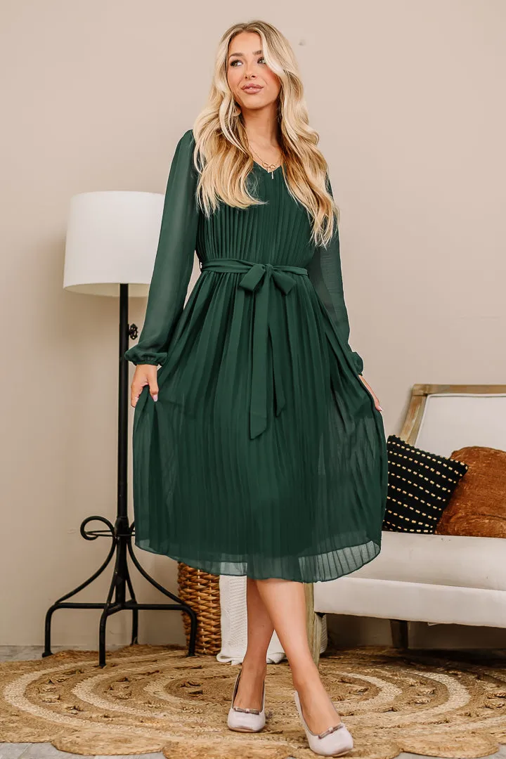 Wishing It Was Pleated Midi Dress | Hunter Green