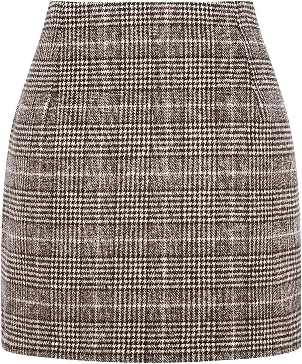 Women Mini Skirt Plaid Wool Skirt Spring High Waist Bodycon Pencil Short Skirts Tartan Skirt