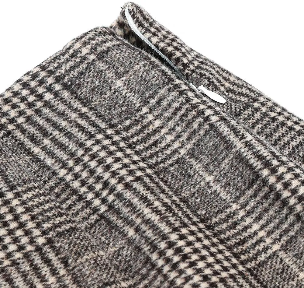 Women Mini Skirt Plaid Wool Skirt Spring High Waist Bodycon Pencil Short Skirts Tartan Skirt
